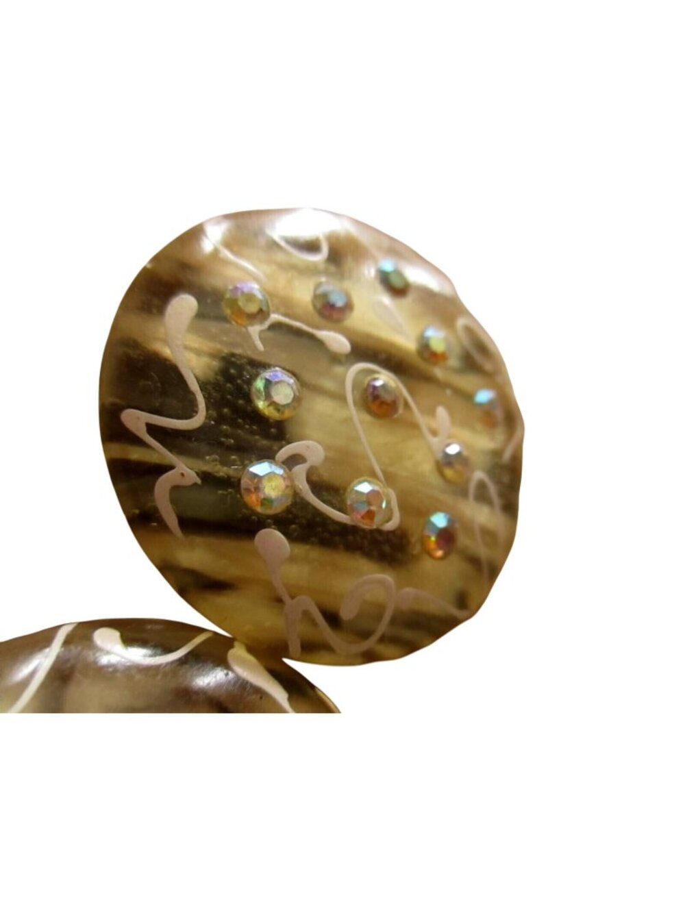 Vintage 80's Clip-On Earrings New Wave Rhinestones Hand-Painted Swirls 1.25"